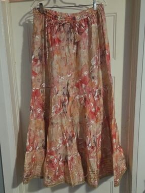 Floral Tiered Drawstring Pants  - Peach Multi